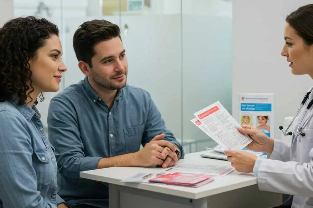 Intended parents reviewing an egg donor profile document